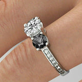 2ct Round Cut Black Diamond Three Stone Engagement Ring 14k White Gold Finish