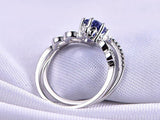 1.5ct Round Blue Sapphire Engagement Ring 14k White Gold Finish Crown Bridal Set