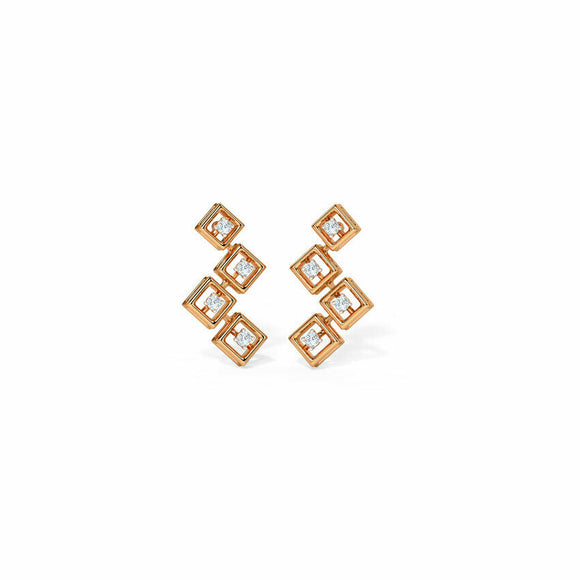 0.7ct Drop Earrings Round Cut Diamond Stylish Geometric 14k Rose Gold Finish