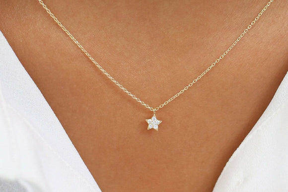 0.5ct Diamond Pendant with Chain Round Cut Star Design 14k Yellow Gold Finish