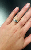 1.6ct Engagement Ring Oval Cut Blue Aquamarine Split Shank 14k White Gold Finish