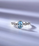 1.2ct Oval Cut Aquamarine Engagement Ring Milgrain Art Deco 14k White Gold Over