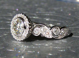 Floral Filigree Milgrain Engagement Ring 2.3ct Round Diamond 14k White Gold Over