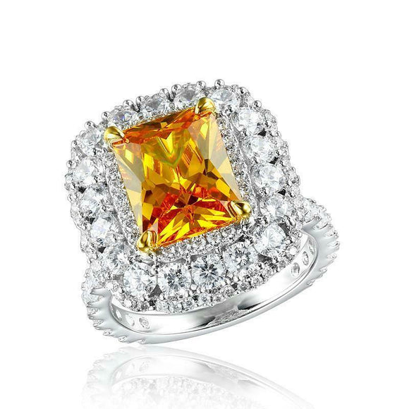 6Ct Radiant Cut Yellow Citrine Iced Cocktail Engagement Ring 14K White Gold Over