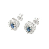 2ct Stud Earrings Oval Cut Blue Sapphire Vintage Inspired 14k White Gold Finish