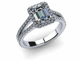 2.1ct Emerald Cut VVS1D Diamond Split Band Engagement Ring 14k White Gold Finish