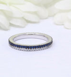 1ct Round Blue Sapphire Wedding Band Dual Row Full Eternity 14k White Gold Over