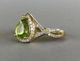 2ct Pear Cut Green Peridot Halo Infinity Engagement Ring 14k Yellow Gold Finish