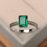 1ct Green Emerald Cut Engagement Ring Braided Solitaire 14k White Gold Finish