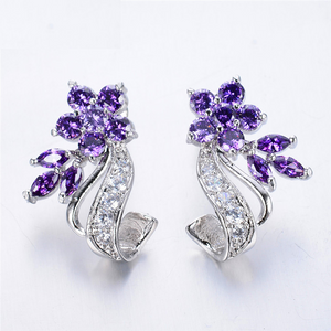 2.1ct Round Cut Purple Amethyst Unique Flower Drop Earrings 14k White Gold Over