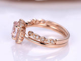 1.5ct Oval Cut Peach Morganite Bridal Set Engagement Ring 14k Rose Gold Finish