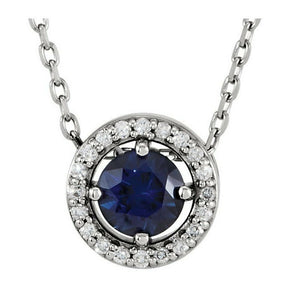 2.3ct Round Cut Blue Sapphire Diamond Halo Pendant 14k WhiteGold Finish NO CHAIN