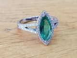 4Ct Marquise Cut Green Emerald Split Shank Engagement Ring 14K White Gold Finish