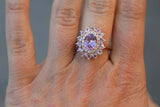 3ct Oval Cut Pink Sapphire Diamond Halo Floral Engagement Ring 14k RoseGold Over