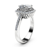 1.8ct Cushion Cut Diamond Engagement Ring 14k White Gold Finish Halo Filigree