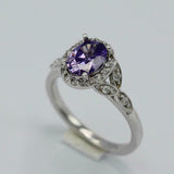 2.2ct Oval Cut Purple Amethyst Diamond Floral Halo Ring 14k White Gold Finish