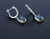 1.7ct Oval Cut London Blue Topaz Halo Drop Dangle Earrings 14k White Gold Finish