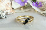 0.6ct Engagement Ring Round Cut Black Diamond Trilogy 14k Yellow Gold Finish