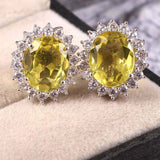 2.3ct Oval Cut Yellow Sapphire Diamond Floral Stud Earrings 14k WhiteGold Finish