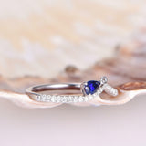 1ct Pear Cut Blue Sapphire Half Eternity Wedding Band Ring 14k White Gold Finish