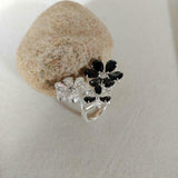 4ct Engagement Ring Pear Cut Black Diamond Flower Cocktail 14k White Gold Finish