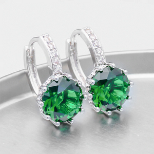 2.5Ct Round Cut Green Emerald Diamond Elegant Drop Earring 14K White Gold Finish