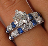 6Ct Heart Cut Diamond Blue Sapphire Bridal Set Vintage Ring 14K White Gold Over