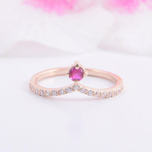 1.2ct Round Cut Pink Ruby Engagement Ring Curved Shape 14k Rose Gold Finish