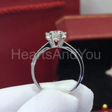 1ct Round Cut Moissanite Heart Prong Solitaire Accent Ring 14k White Gold Plated