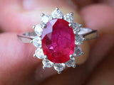 2.6ct Engagement Ring Oval Cut Pink Ruby Diamond Floral 14k White Gold Finish