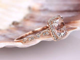 1.4ct Princess Cut Peach Morganite Halo Engagement Ring 14k Rose Gold Finish