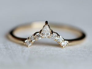 1.2ct Engagement Ring Pear Cut Diamond Crown Minimalist 14k Yellow Gold Finish