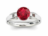 1ct Round Cut Red Ruby Engagement Ring Milgrain Solitaire 14k White Gold Finish