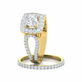 2.7ct Engagement Ring Round Cut Diamond Bridal Set Halo 14k Yellow Gold Finish