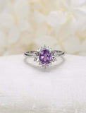 1.5ct Oval Cut Purple Amethyst Engagement Ring Art Deco 14k White Gold Finish