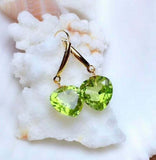 1ct Drop Earrings Heart Cut Green Peridot Solitaire 14k Yellow Gold Finish