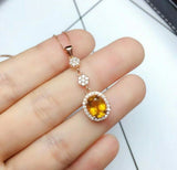 2ct Yellow Citrine Pendant Oval Cut Cluster Halo 14k Rose Gold Finish NO CHAIN