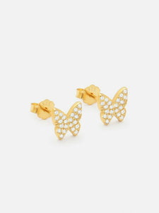 1ct Stud Earrings Round Cut Diamond Butterfly Design 14k Yellow Gold Finish