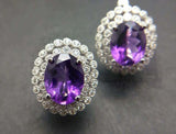 3.7ct Stud Earrings Oval Purple Amethyst Dual Halo Milgrain 14k White Gold Over