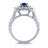 3.5Ct Round Cut Blue Sapphire Dual Halo Engagement Ring 14K White Gold Finish