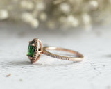 2.5Ct Oval Cut Green Emerald Diamond Halo Engagement Ring 14K Rose Gold Finish