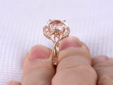 1ct Oval Cut Peach Morganite Engagement Ring 14k Rose Gold Finish Halo Infinity