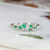 1.5ct Multi Cut Green Emerald Engagement Ring Promise Cluster 14k WhiteGold Over