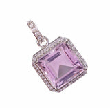 2ct Pink Sapphire Pendant Princess Cut Diamond Halo 14k White Gold Over NO CHAIN