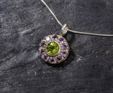 2.2ct Green Peridot Pendant Round Cut Halo Cluster 14k WhiteGold Finish NO CHAIN