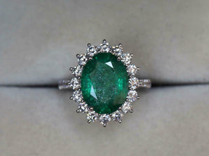 2.6ct Engagement Ring Oval Cut Green Emerald Diamond Floral 14k WhiteGold Finish