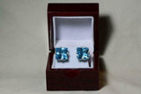 5ct Stud Earrings Princess Cut Blue Topaz Solitaire Women 14k White Gold Finish