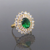 2ct Oval Cut Green Emerald Engagement Ring 14k Yellow Gold Finish Cluster Flower