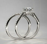 3Ct Round Cut Diamond Bridal Set Halo Ring Stylish Band 14K White Gold Finish