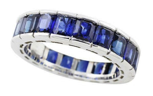 5.5Ct Asscher Cut Blue Sapphire Full Eternity Wedding Band 14K White Gold Finish